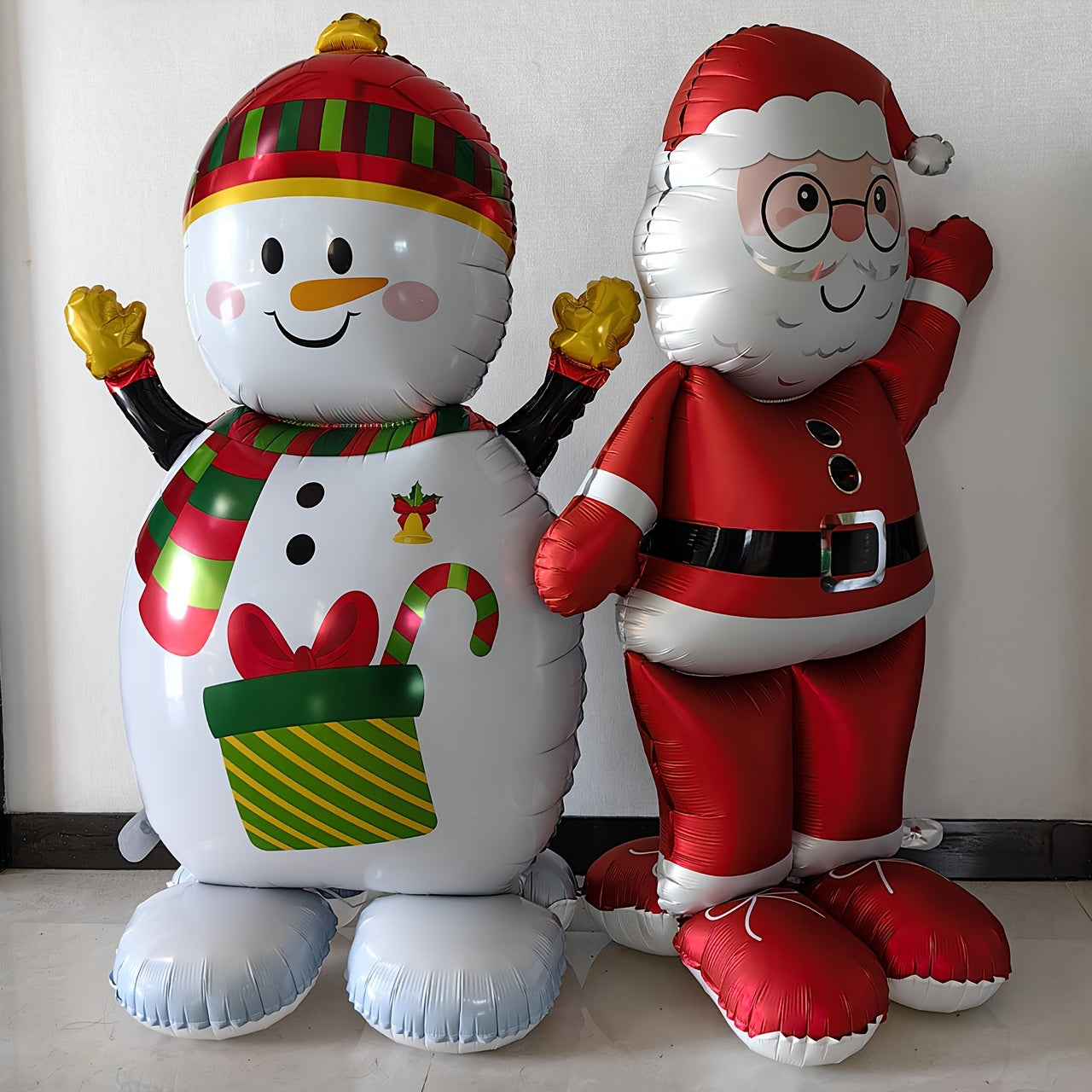 2 Pcs Giant Christmas Inflatable Decorations Set - 61-inch Self-Sealing Aluminum Foil Santa Claus and Snowman Balloons for Versatile Holiday Parties, Carnivals, and Celebrations - Easy to Use, Reusable, and Durable for Ages 14+