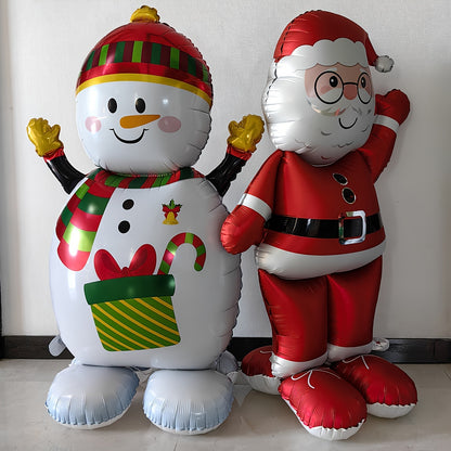 2 Pcs Giant Christmas Inflatable Decorations Set - 61-inch Self-Sealing Aluminum Foil Santa Claus and Snowman Balloons for Versatile Holiday Parties, Carnivals, and Celebrations - Easy to Use, Reusable, and Durable for Ages 14+