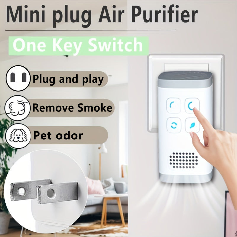 1pc Mini Air Purifier Pro - Removes Pet Odor, Smoke, Negative Ions, Ozone, Portable, Convenient, Plug-in, Suitable for Small Bedroom, Office, Living Room, Compact Design, Easy to Use, Whisper Quiet Operation