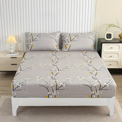 3-Piece Soft & Cozy Printed Bedding Set - Includes Fitted Sheet and 2 Pillowcases - Perfect for Bedroom, Guest Room, and Hotel