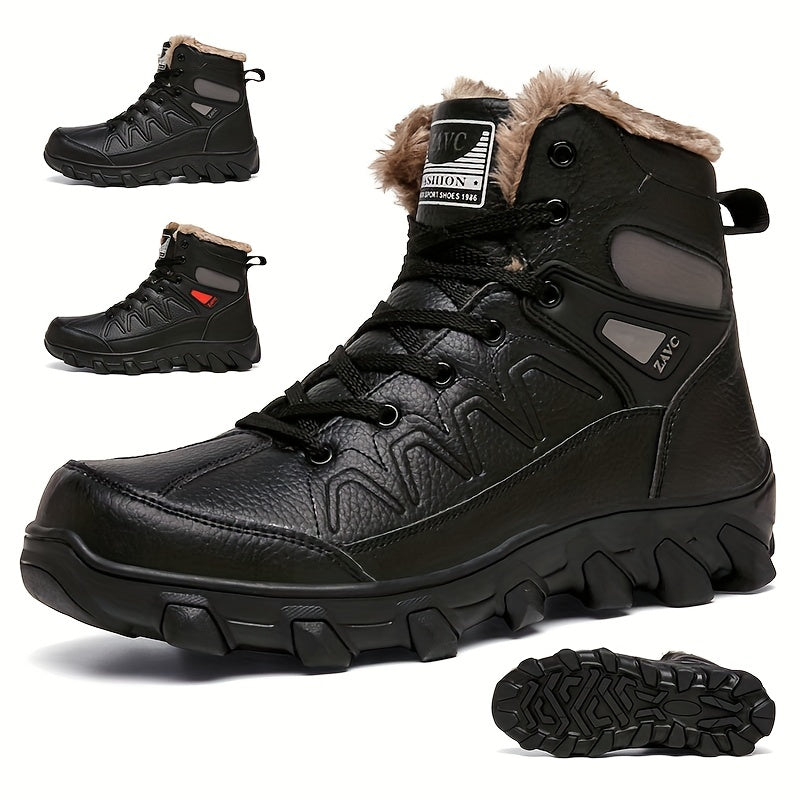 Men's Hiking Boots, Warm Plush Lining Durable Non-Slip Comfortable Snow Boots Outdoor Shoes For Hiking Climbing Hunting Trekking, Fall/Winter