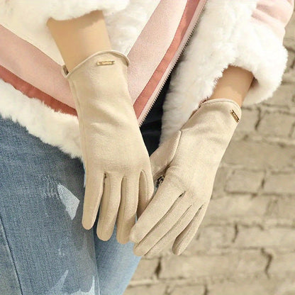 Autumn Winter Women's Suede Gloves Golden Label Split Finger Warm Gloves Going Out Solid Color Versatile Gloves