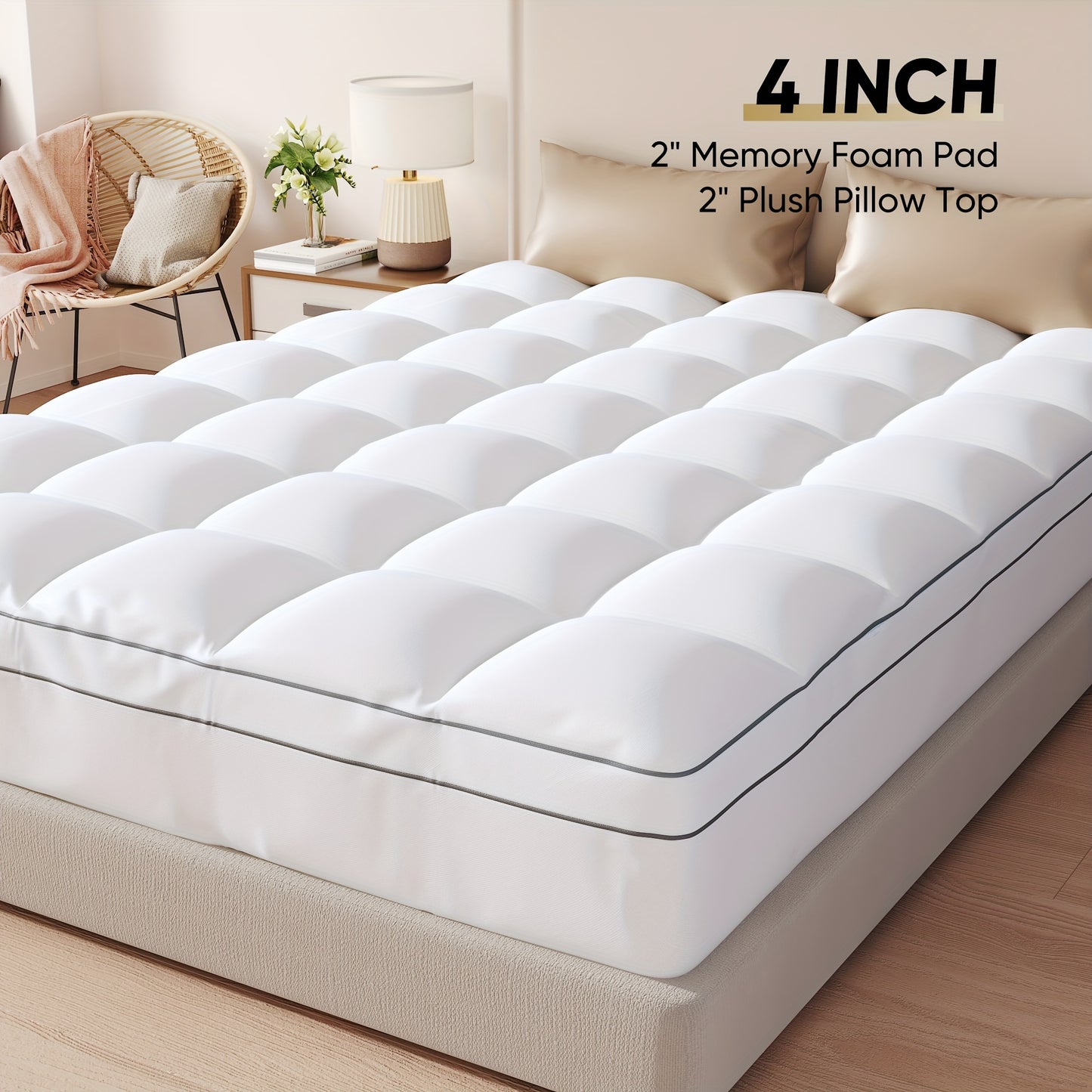 Cooling Memory Foam Mattress Topper Queen Size, Gel-Infused Mattress Pad Cover for Back Pain, Bed Topper with Removable & Washable Bamboo Cover