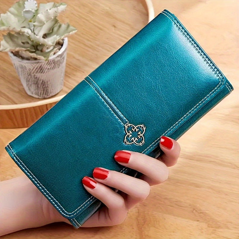 Women's Long Retro Zipper Bi-fold PU Clutch Wallet | Fashionable Cell Phone Holder With Multiple Card Slots | Foldable Multi Card Slots Coin Purse