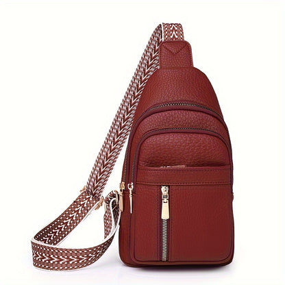 Small Womens Casual Nylon Backpack with Zipper Closure - Versatile Crossbody Bag for Outdoor Travel, Messenger Bag with Polyester Lining, Solid Color, Occasion Theme - Durable and Fashionable Chest Bag