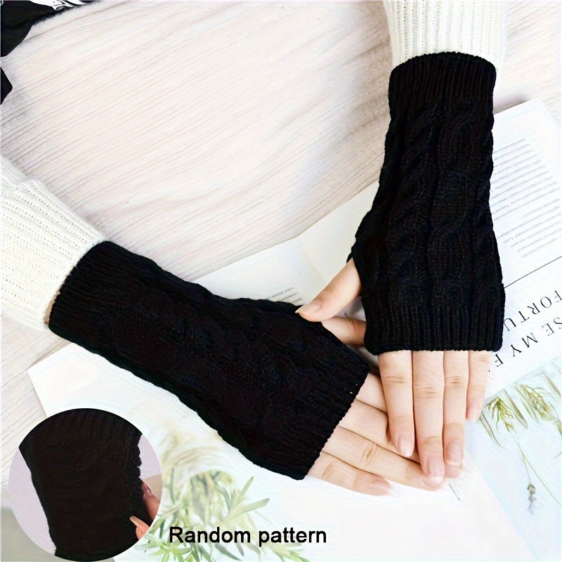 Monochrome Twist Knitted Gloves Short Fingerless Warm Gloves Autumn Winter Coldproof Elastic Gloves