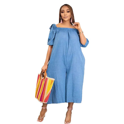 Designer Summer Loose Jumpsuits Plus size 3XL Women Short Sleeve Slash Neck Rompers Fashion Solid Capris One Piece Overalls Bulk Wholesale Clothes 9561