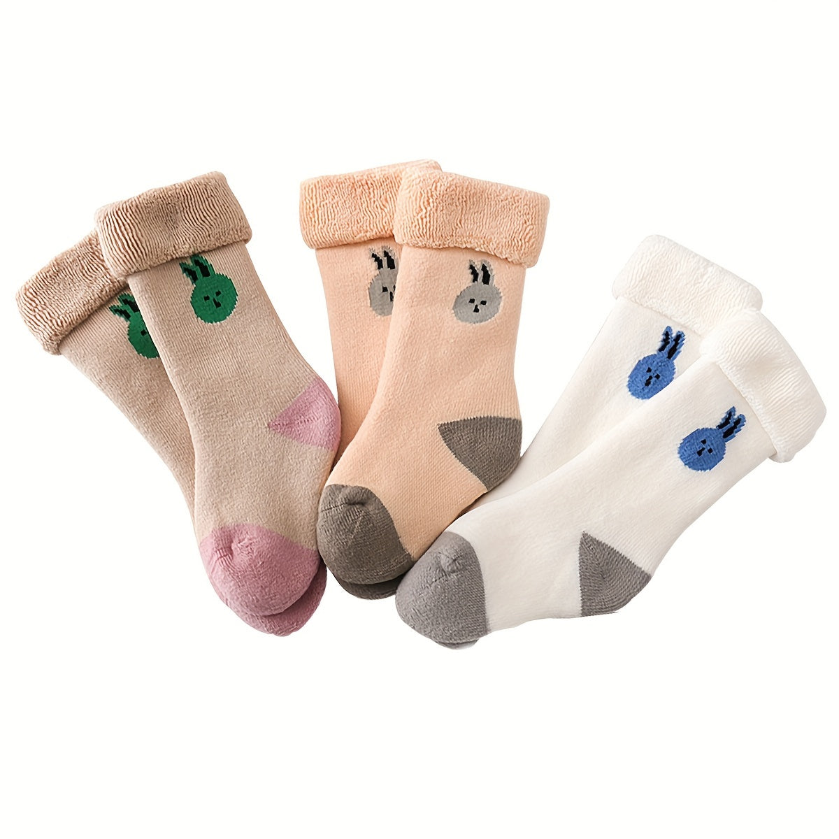 Baby Girls Kids Thickened Terry Warm Socks, Newborn Toddlers Children's Crew Socks For Autumn Winter