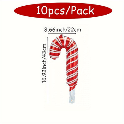 10pcs 31/16" Christmas Candy Cane Foil Balloons - Festive Holiday Party Decorations for New Year & Santa Claus Theme