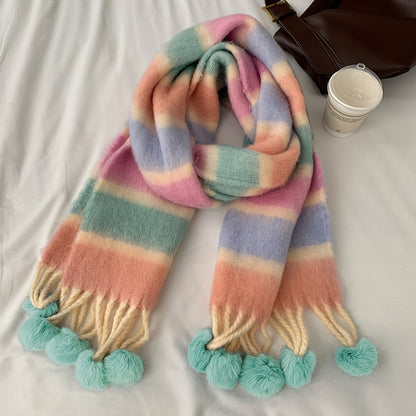 Cozy Rainbow Plush Scarf For Women - Breathable, Warm & Soft Polyester Shawl With Funky Print Design - Perfect For Autumn/Winter Outings