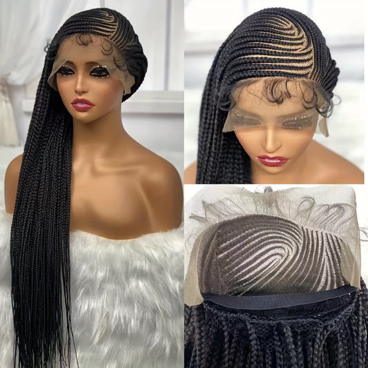 Flawless Synthetic Lace Braids Wig - Easy Style, Heat Resistant - Perfect for Beginners & Fashion-Forward Women