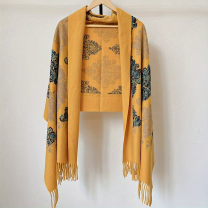 Elegant Embroidered Tassel Scarf For Women - Thick, Warm & Windproof Shawl For Autumn/Winter Travel