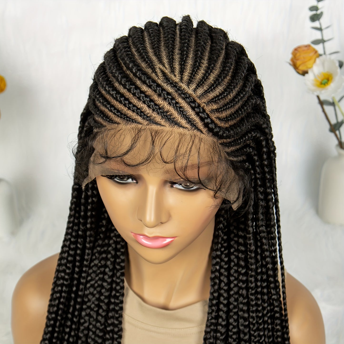 Flawless Synthetic Lace Braids Wig - Easy Style, Heat Resistant - Perfect for Beginners & Fashion-Forward Women