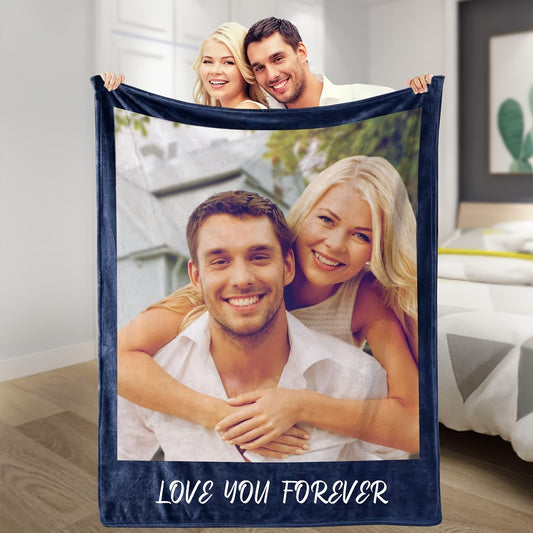 1pc Personalized Photo Blanket - Customizable with Pictures, Perfect Gift for Mother's Day, Father's Day, Couples, and Loved Ones - Soft, Cozy, and Unique Present for Men, Women, Boyfriend, Girlfriend, and Family Members