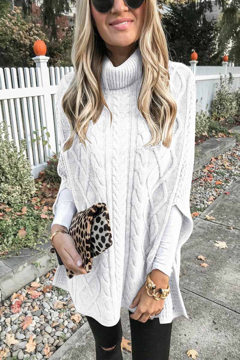 High Neck Loose Cable Knit Pattern Stitching Sweater(7 Colors)