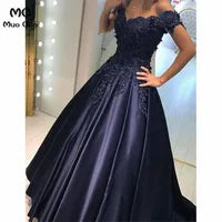 Elegant Off Shoulder Evening Dresses Dark Blue Burgundy A Line Appliques Beads Formal Party Gowns Women Prom Quinceanera Robes de soriee Corset Back Bc16892