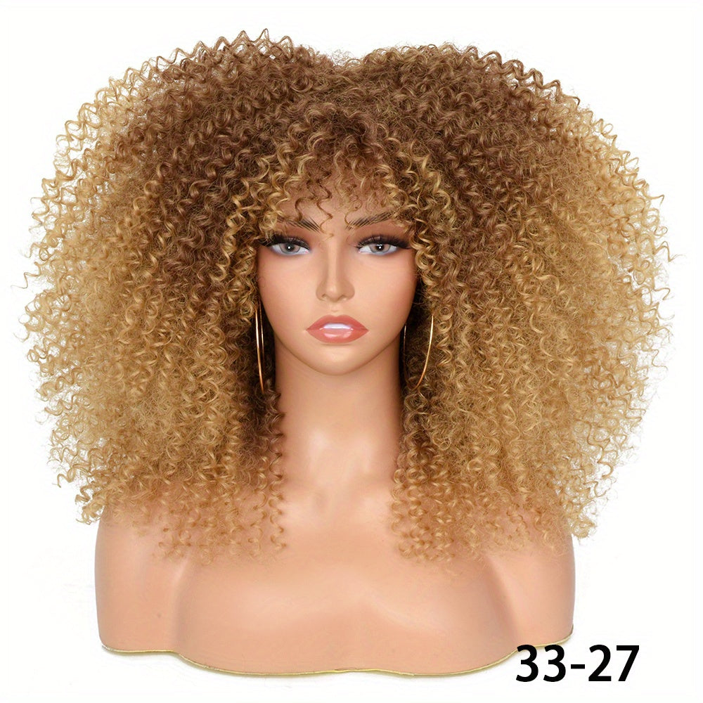 Versatile 16-Inch Afro Kinky Curly Wig | Comfort Fit with Bangs | Unisex, Easy Maintenance for Daily Wear & Cosplay