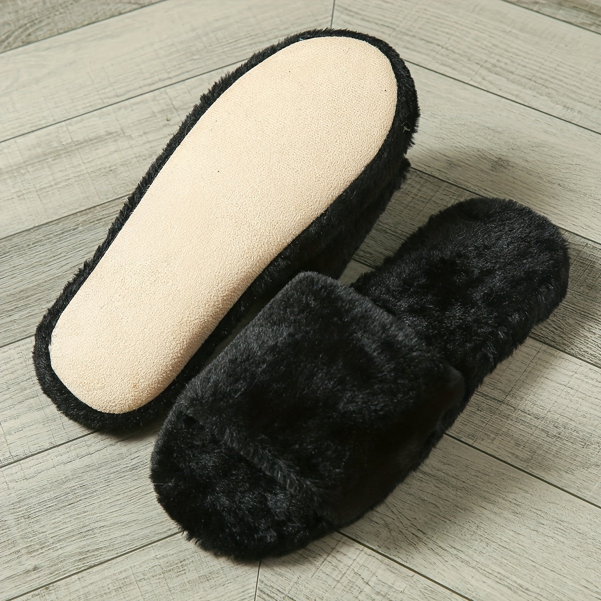 Fluffy Home Warm Slippers, Soft Sole Lightweight Flat Plush Lined Cozy Shoes, Non-slip Floor Mute Shoes