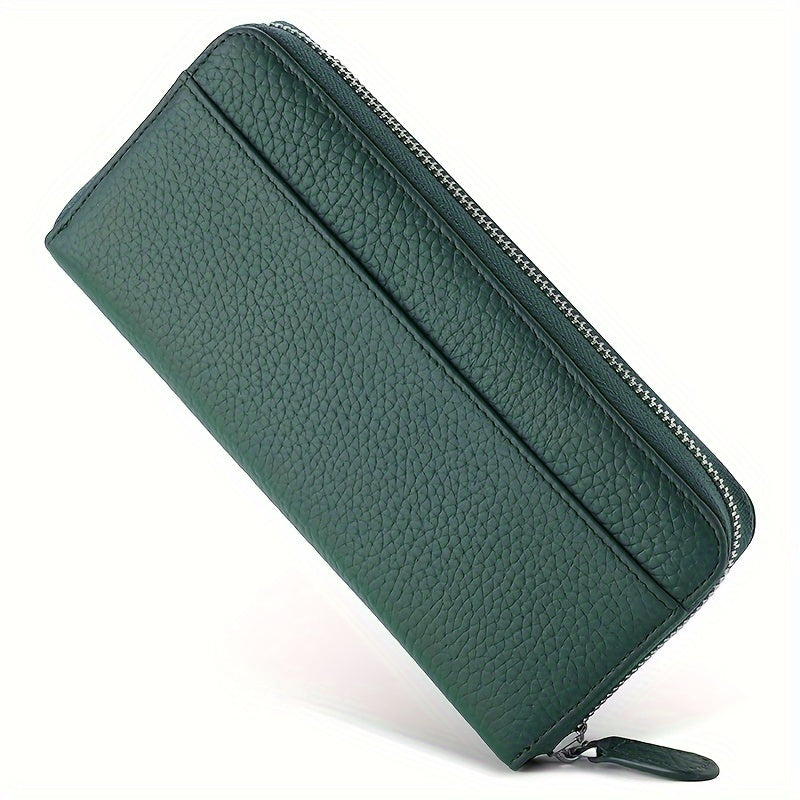 Genuine Leather Fashion RFID Wallet Women Clutch Credit Card Holder, Women's Casual Coin Purse Large Capacity Phone Bag, Zipper Clutch Bag Long Wallet