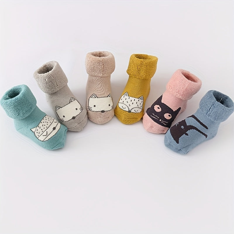 3pairs Baby Boys Girls Kids Thickened Terry Cute Animal Warm Socks For Autumn Winter, Newborn Baby Infant Children's Floor Socks