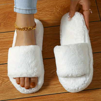 Fluffy Home Warm Slippers, Soft Sole Lightweight Flat Plush Lined Cozy Shoes, Non-slip Floor Mute Shoes