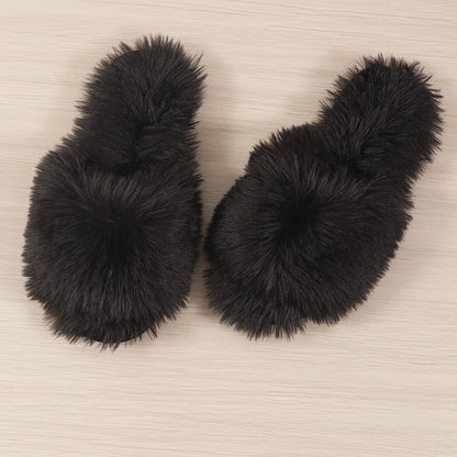 Fashion Plush Slippers, Plush Lined Fluffy Faux Fur Slides, Indoor Comfortable Antislip PVC Sole