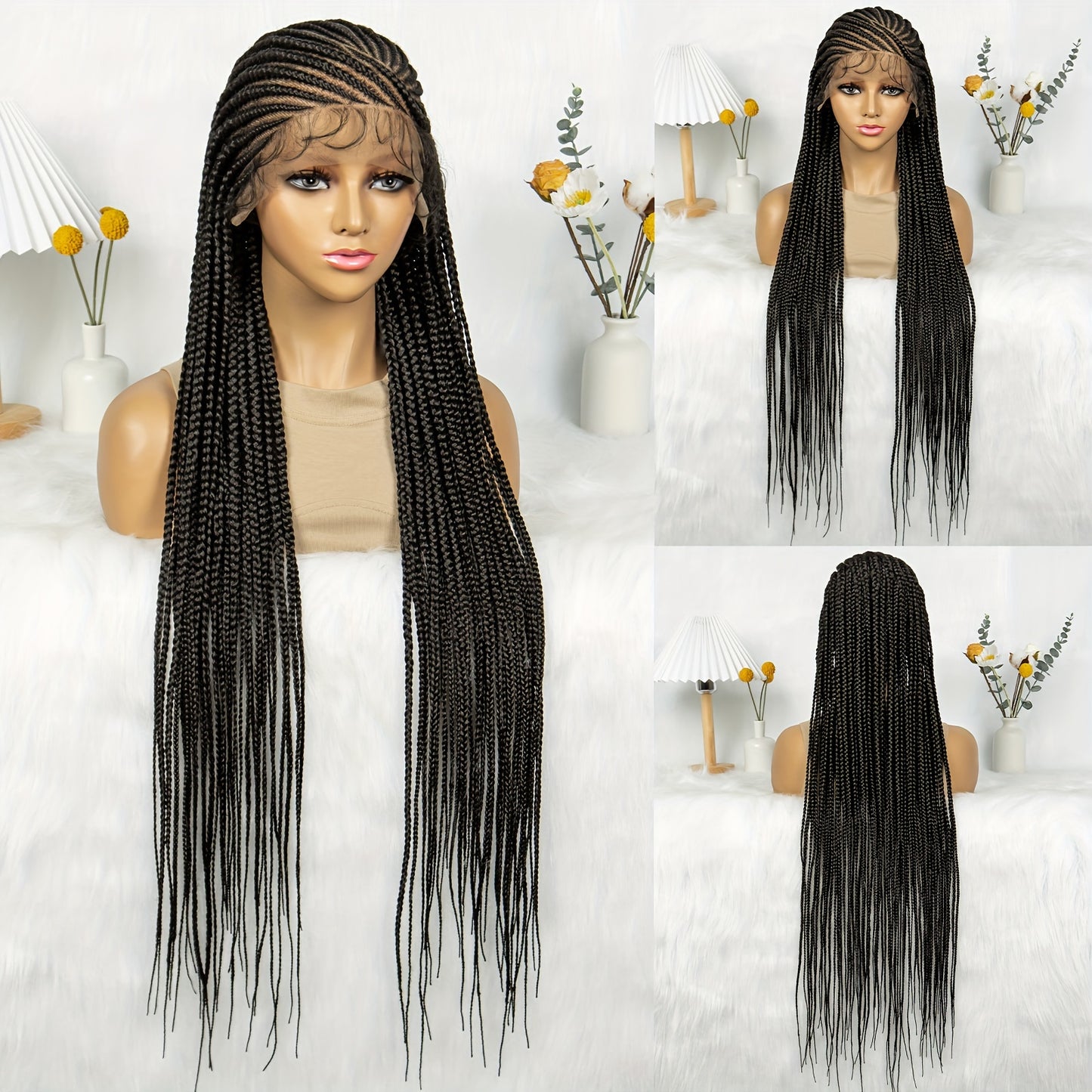 Flawless Synthetic Lace Braids Wig - Easy Style, Heat Resistant - Perfect for Beginners & Fashion-Forward Women