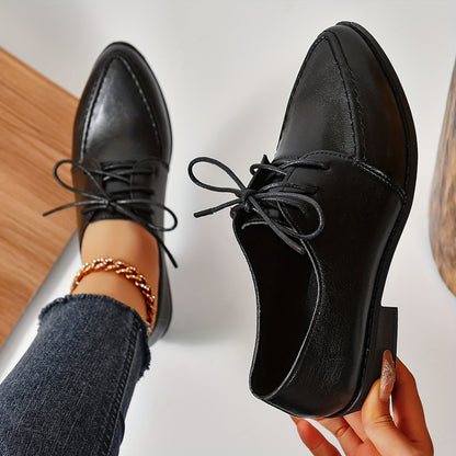 Fashion Oxfords with Chunky Heel - Sleek Pointed Toe, Comfort Lace-Up, Perfect for Dressy Occasions