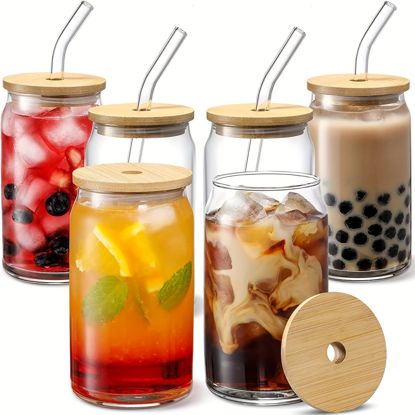 1pc/1 Set, 550ml/400ml Transparent Glass Water Cup with Lid and Straw, Simple Tea Cup, Beer Cup, Juice Glasses, Coffee Cup, Cola Mug, Drinkware