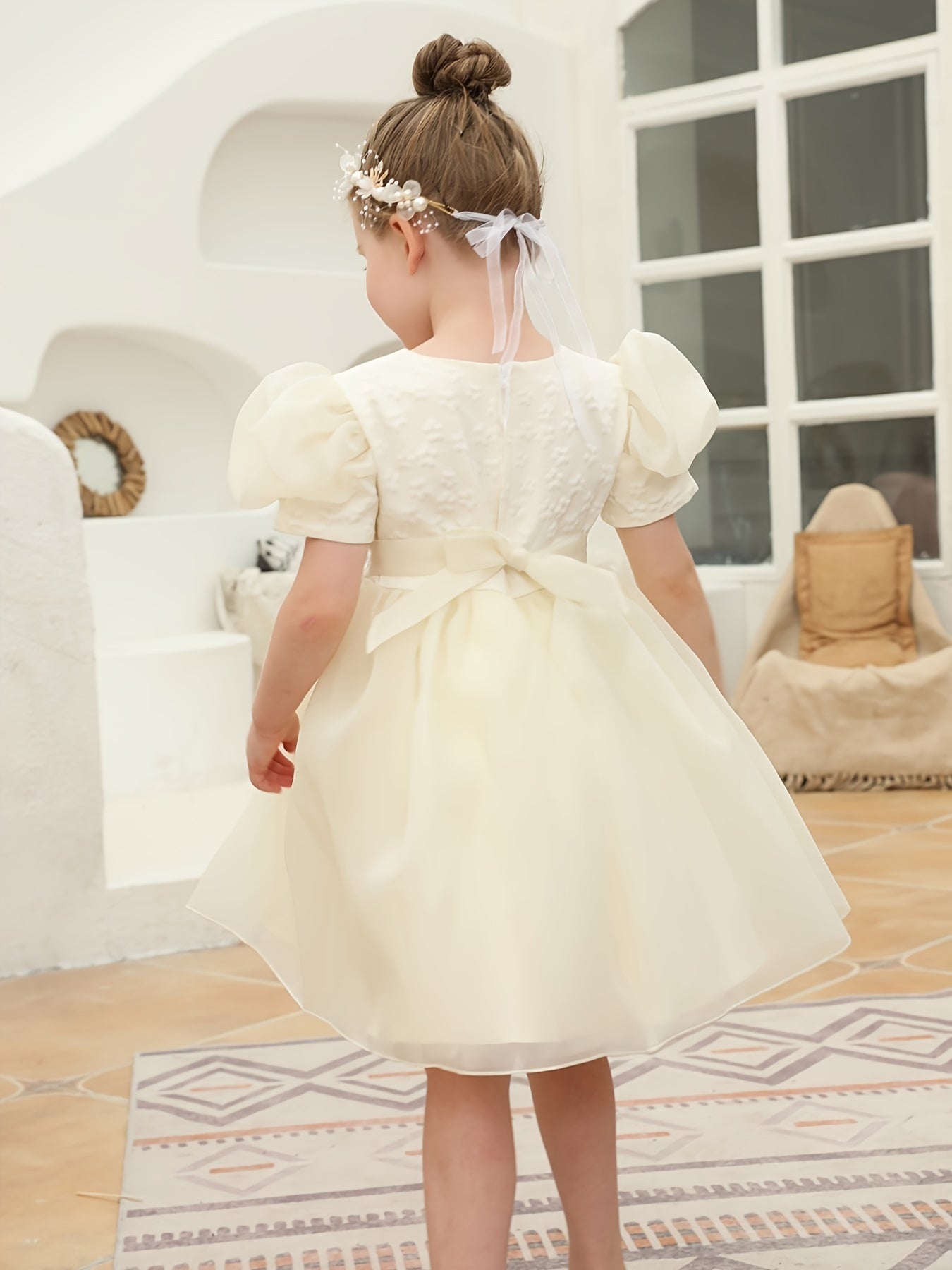 Adorable Little Girls Puff Sleeve Princess Wedding Dress - Elegant, Cute, and Comfortable Flower Girl Gown for Special Occasions - Perfect for Weddings, Parties, and Formal Events