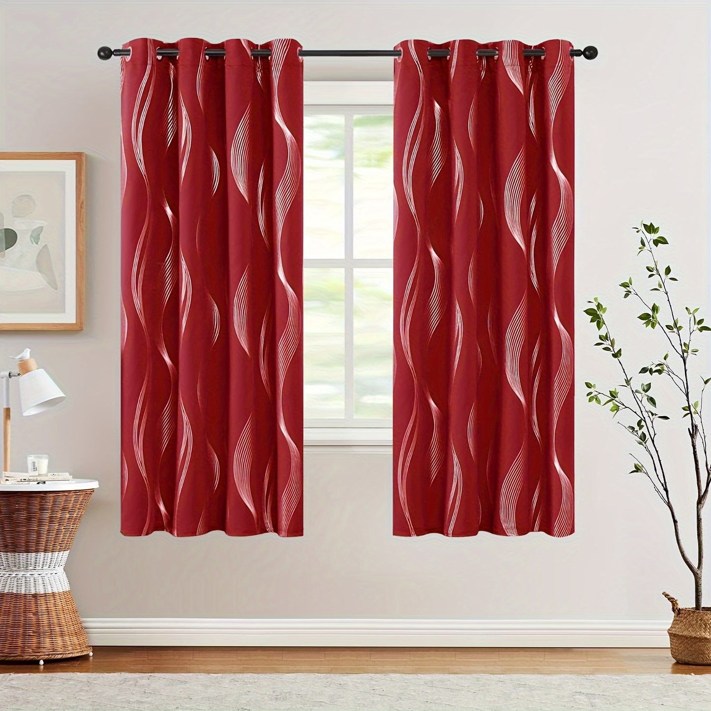 2PCS Luxurious Blackout Curtains with Grommet Top - Thermal Insulated, Noise Reducing, High Precision Bronzing Striped Wave Pattern for All-Season Room Darkening - Polyester Drapes for Bedroom and Living Room with Easy Installation