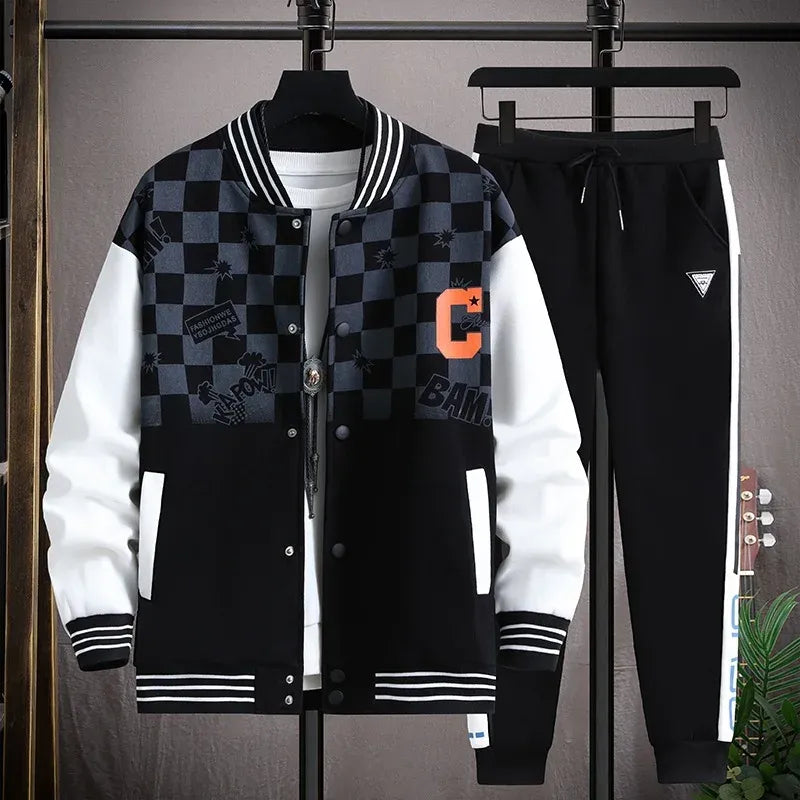 Men's Jacket Sets Letter Print Harajuku Baseball Uniform Casual Single-breasted Hip Hop Sports Two-piece Sets Men's Tracksuits