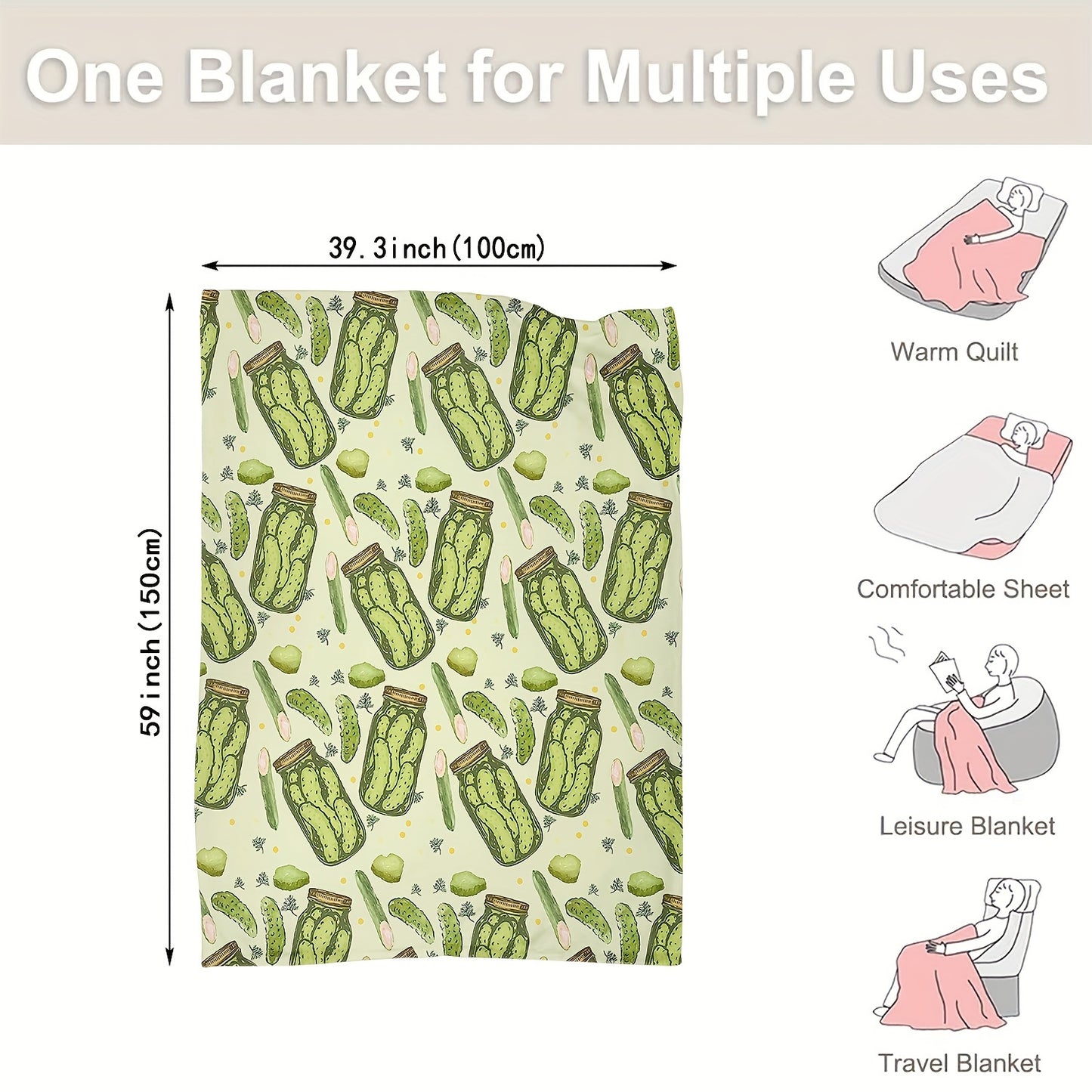 1pc Cozy Cucumber Pickles Bottle Print Flannel Blanket - Ultra Soft, Plush, and Warm Throw Blanket for Travel, Sofa, Bed, Office, and Home Decor - Perfect Birthday and Holiday Gift for Boys, Girls, and Adults, Suitable for All Seasons