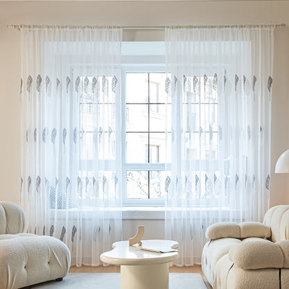 One Panel Of Flower Embroidered White Sheer Curtain Window Curtain Voile Drapes Panel, Semi Transparent Curtain Panel, For Living Room Bedroom Hotel Window