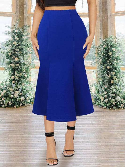 Chic Solid High Waist Bodycon Skirt - Flattering Mermaid Hem Midi for Parties & Banquets - Ultra-Feminine, Figure-Hugging Style - Womens Fashion Wardrobe Staple