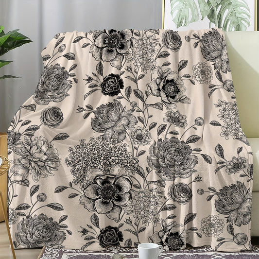 1pc Vintage Floral Print Luxury Throw Blanket - Ultra-Soft, Thickened Flannel for Warmth, Plush and Cozy for Couch, Sofa, Office, Bed, Camping, Travel - Multi-Purpose Gift for All Seasons