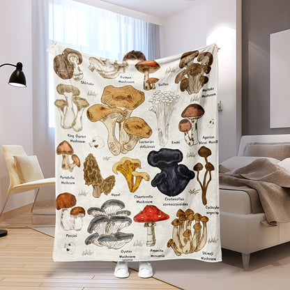 1pc Plush Mushroom Fleece Blanket - Ultra-Soft, Cozy, and Warm All-Season Throw Blanket with Botanical Design for Bed, Couch, and Home Decor - Perfect for Snuggling Up and Relaxing