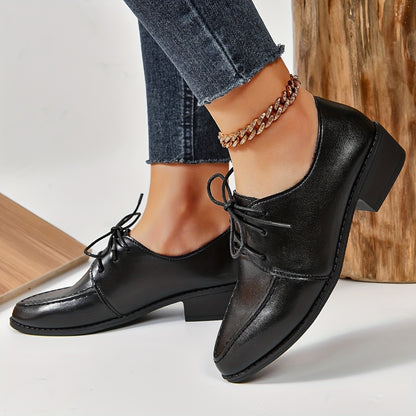 Fashion Oxfords with Chunky Heel - Sleek Pointed Toe, Comfort Lace-Up, Perfect for Dressy Occasions