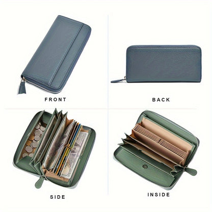 Genuine Leather Fashion RFID Wallet Women Clutch Credit Card Holder, Women's Casual Coin Purse Large Capacity Phone Bag, Zipper Clutch Bag Long Wallet