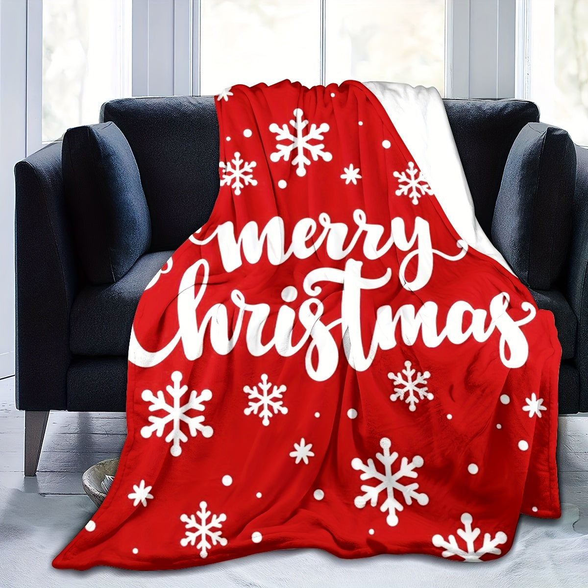 1pc Throw Blanket, Christmas Theme Snowflake Pattern Printed Blanket, Warm Cozy Soft Blanket For Couch Bed Sofa Car Office Camping Travelling, Gift Blanket Suitable For All Seasons