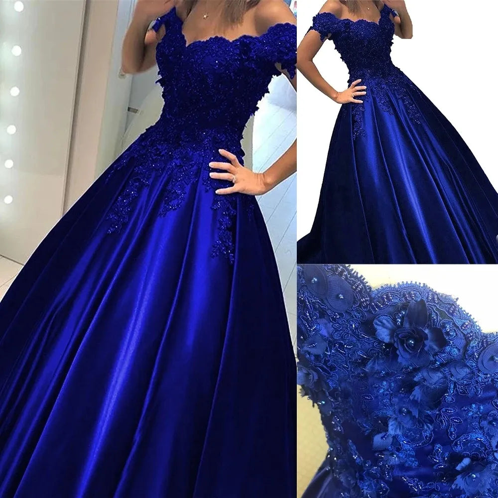 Elegant Off Shoulder Evening Dresses Dark Blue Burgundy A Line Appliques Beads Formal Party Gowns Women Prom Quinceanera Robes de soriee Corset Back Bc16892