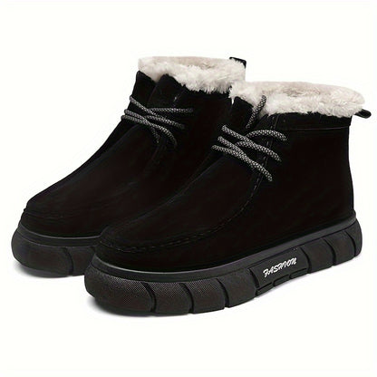 Men's Solid Snow Boots, Comfy Non Slip Warm Plush Lining Lace Up Shoes For Men's Outdoor Activities