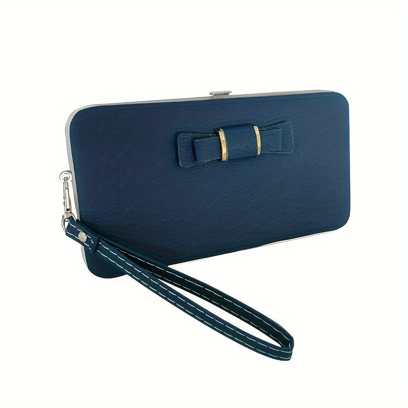 Elegant Bow Decor Phone Wallet, Fashion Phone Case With Card Slots & Zipper Pocket