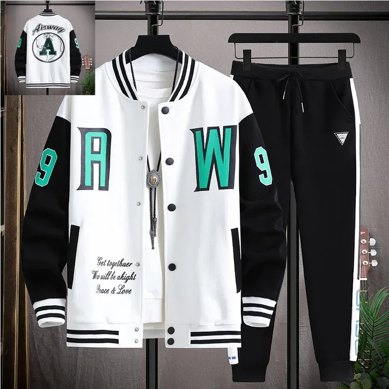 Men's Jacket Sets Letter Print Harajuku Baseball Uniform Casual Single-breasted Hip Hop Sports Two-piece Sets Men's Tracksuits