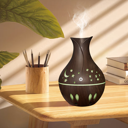 1pc, 130ml Stylish Wood Grain USB Air Humidifier with Star Colorful Night Light - Compact, Whisper-Quiet, Fragrance Diffuser, Humectant, and Air Purifier for Home, Office, Bedroom, Travel - Portable, Easy to Clean, and Energy Efficient