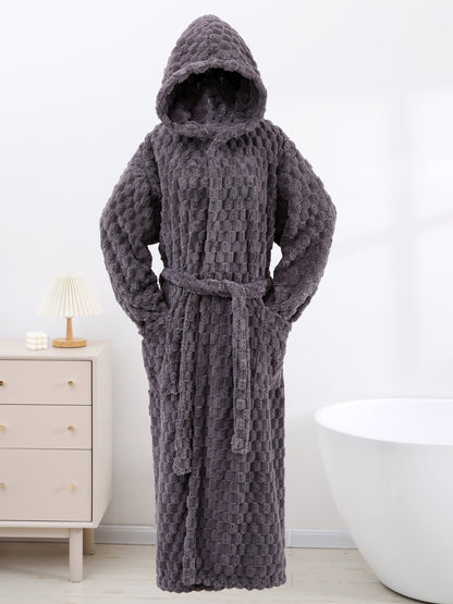 Cozy Fleece Hooded Pajamas Robe - Soft, Warm, and Comfy Lounge Wear with Pocket, Hair Dry Hat, and Adjustable Hood - Suitable for Men of 170-190cm Height (66.93-74.8inch), M, L, XL Sizes