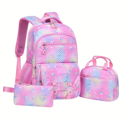 3pcs Whimsical Jellyfish Striped Backpack Set - Adjustable Strap, Zipper Closure, Polyester Lining, Random Printing - Preppy Fantasy Schoolbag with Lunch Box Bag and Pencil Case