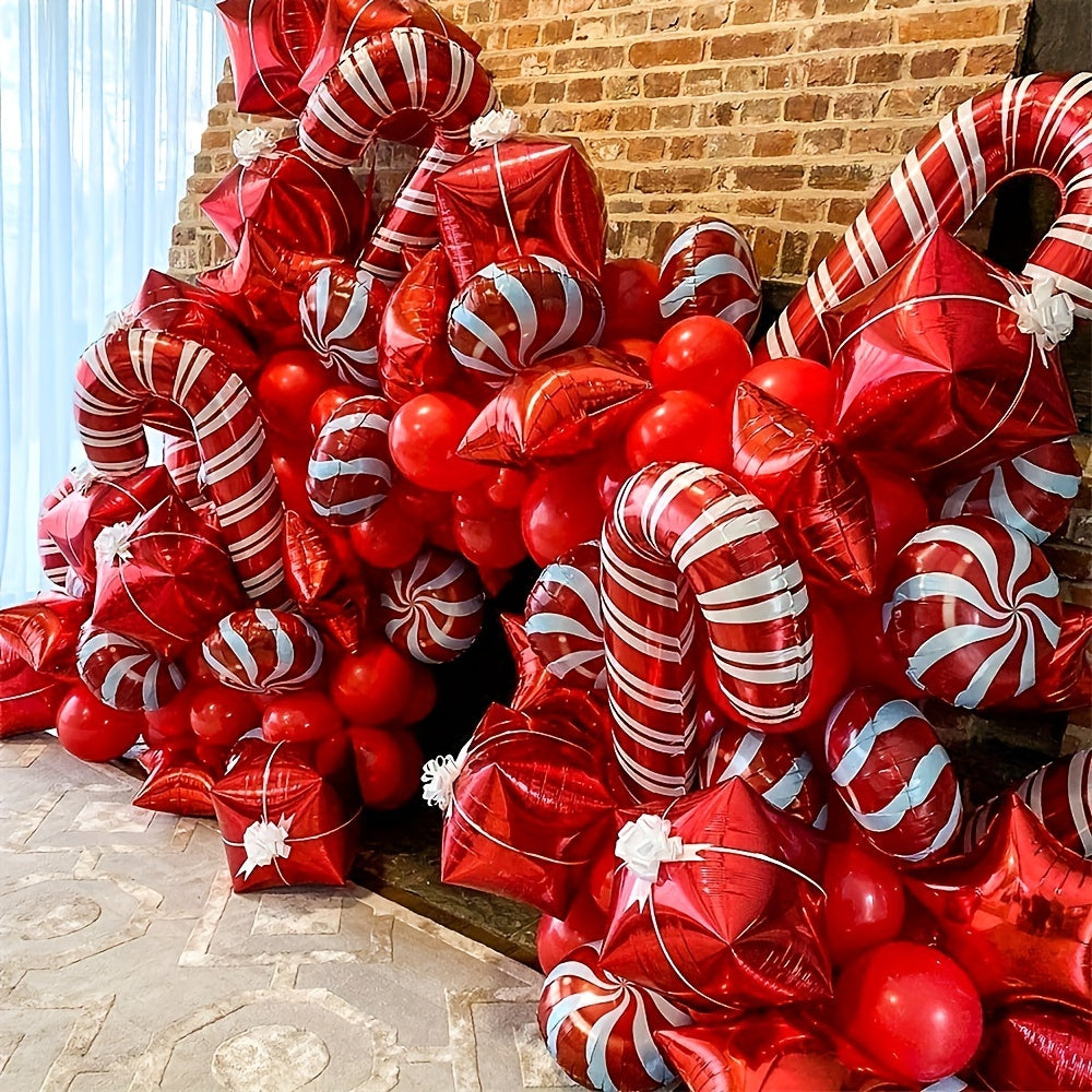 10pcs 31/16" Christmas Candy Cane Foil Balloons - Festive Holiday Party Decorations for New Year & Santa Claus Theme