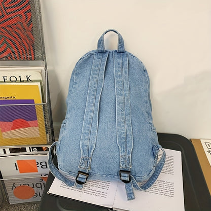 Fashion Denim Backpack, Preppy College School Daypack, Travel Commute Knapsack & Laptop Bag