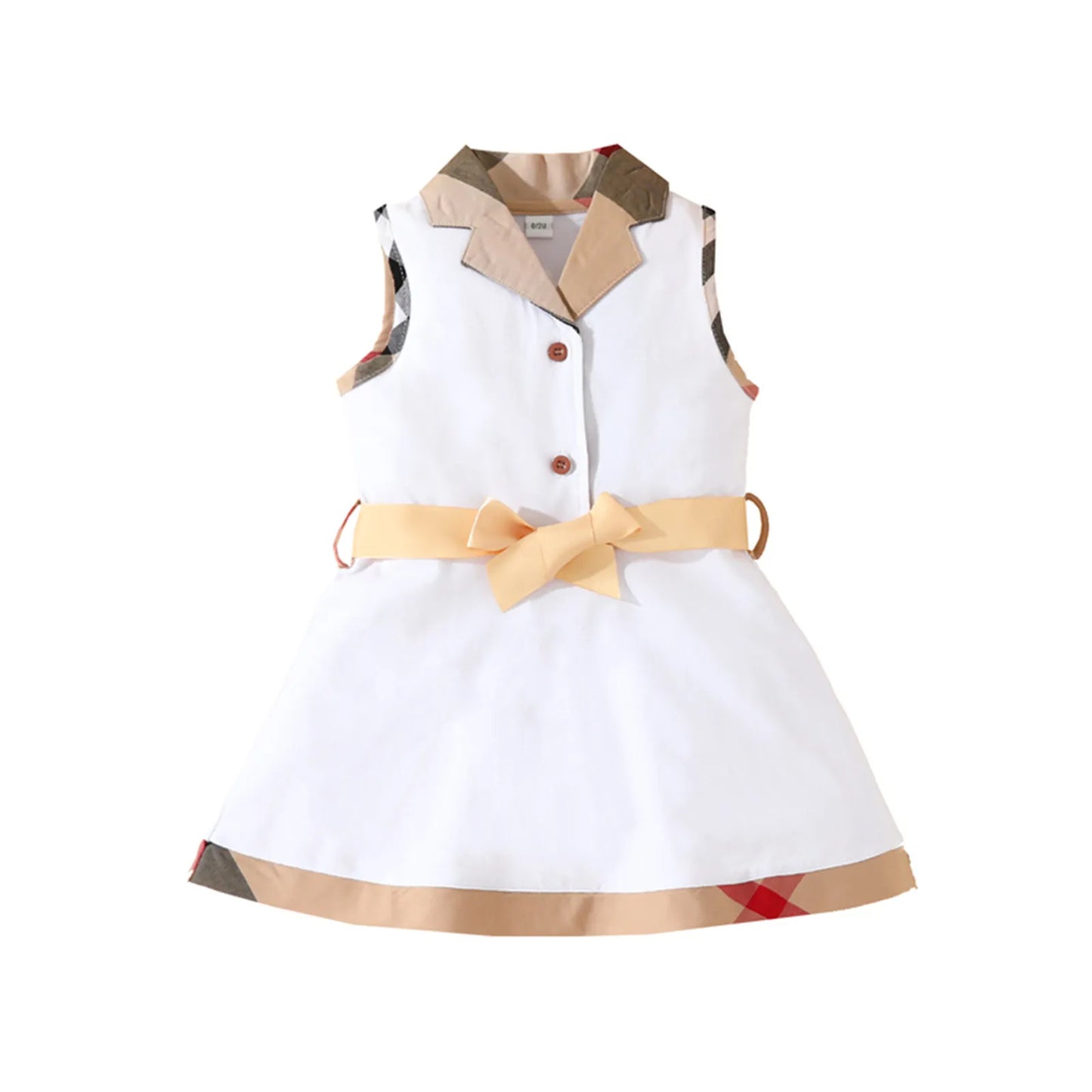 Baby Girls Plaid Dresses Cotton Newborn Sleeveless Vest Dress With Bowknot Turn-Down Collar Infant Princess Dresses Toddler Skirts Girl Skirt 0-24m